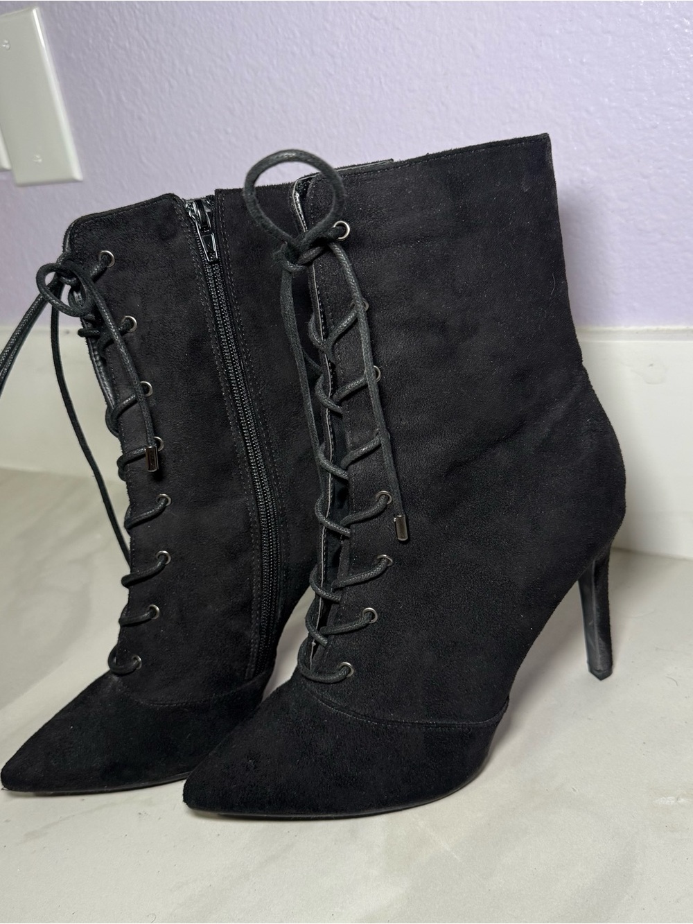 Women's Black Lace-Up Suede Ankle Boots